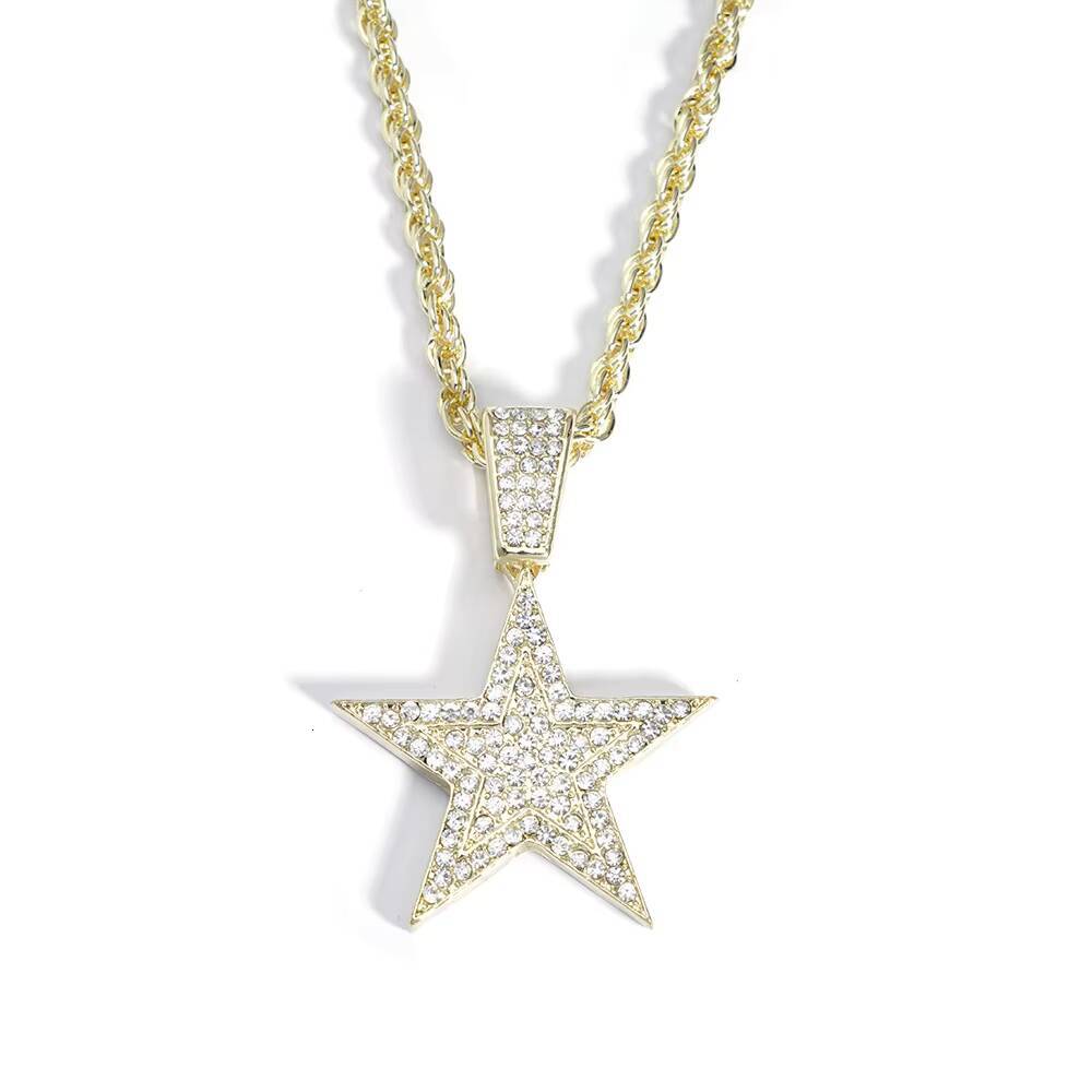 European American Style Hip Hop Five-Pointed Star Necklace Best-Selling Alloy Inlaid Pendant Moissanite Pendants Charms