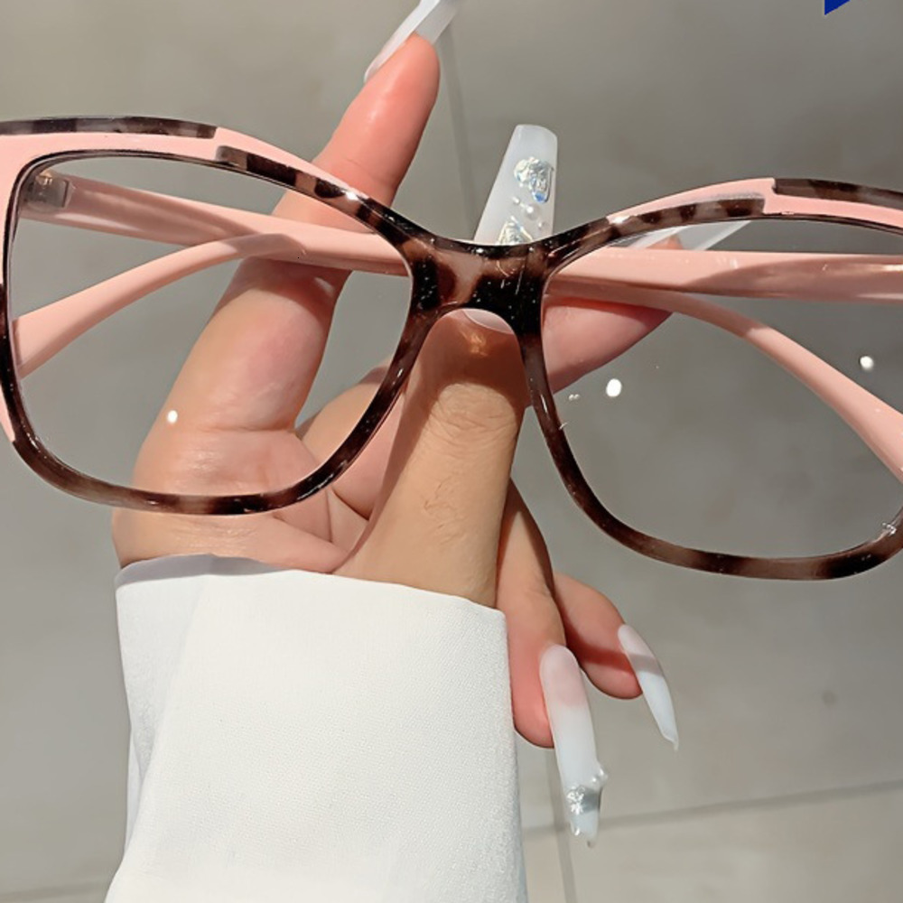 Color Block Cat Eye Non-Prescription Glasses Blue Light Blocking Style Eyeglass Frames for Women Personality Versatile Fashion Eyeglass Frames 250728
