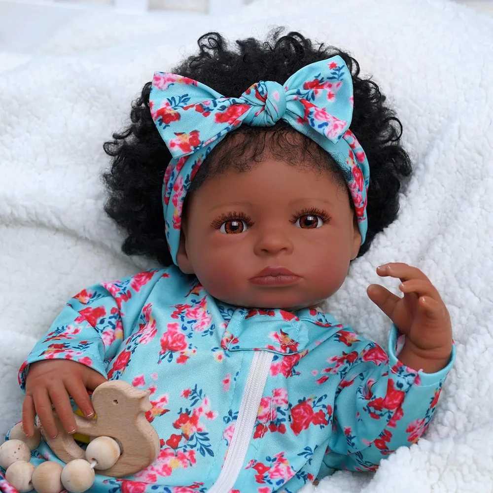 48cm Realistic Reborn Doll Black Baby Girl Realistic Silicone Babies Newborn African American Rooted Hair Finished Doll Toy Gift W250728