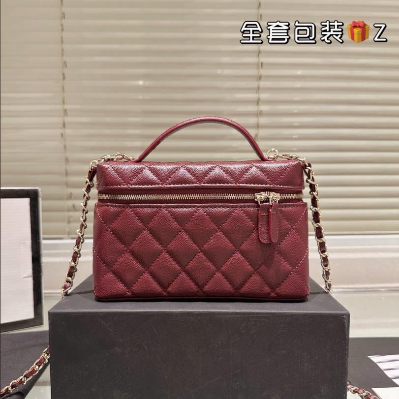 Designer 25C Cosmetic Bags Cases Women Chain Shoulder Bag Diamond Lattice Makeup Bag With Handle Vanity Box Bag Real Leather Crossbody Wallet Luxury Handbag Purse