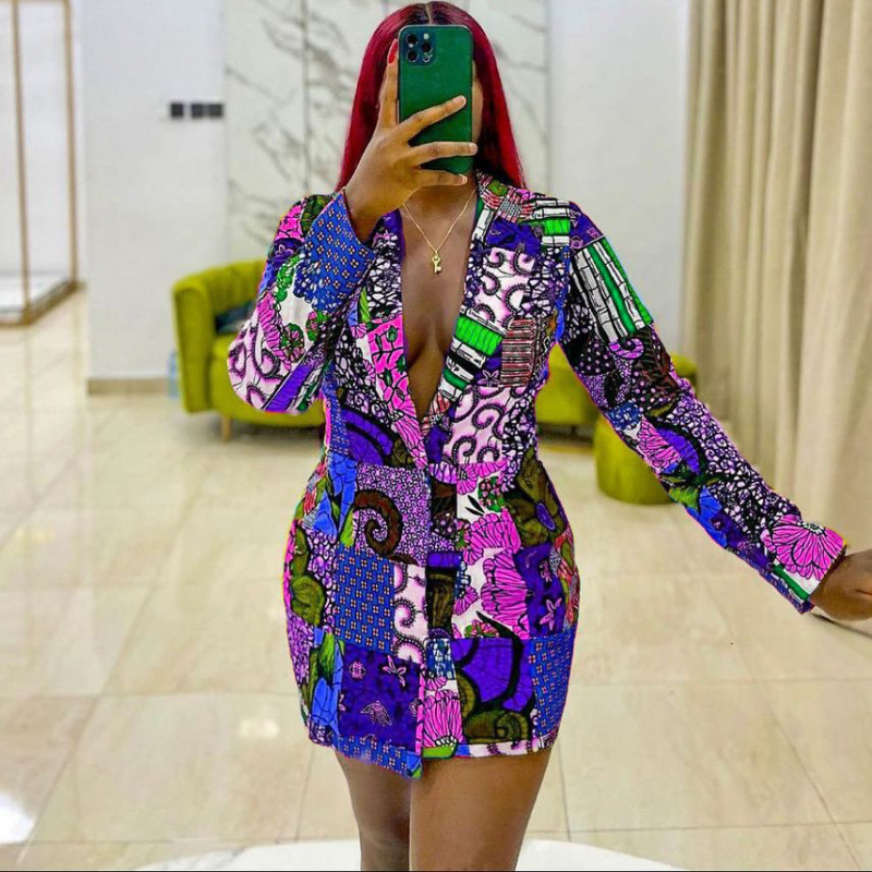 Elegant Ethnic Style Suit Collar Printed Long Sleeve Plus Size Dress 240729