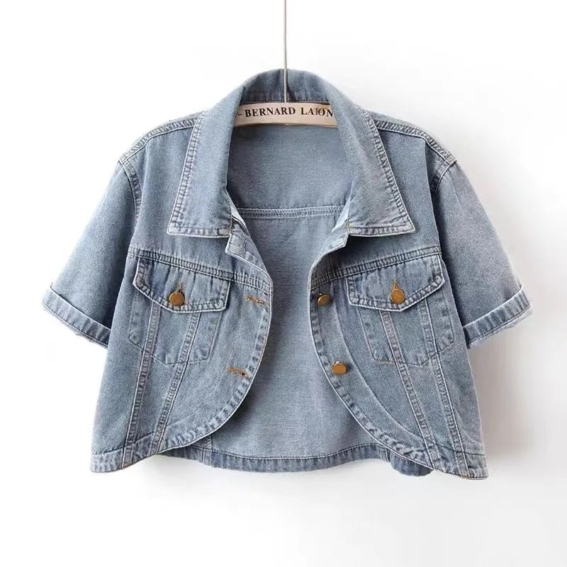 Summer Joker Casual Short-sleeved Denim Jacket 2025 Women Short Blouse Shawl Waistcoat Female Jaqueta Jeans Feminina 250728