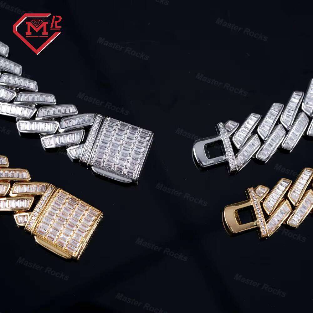VVS Iced Out 15mm Link Hip Hop Sier Baguette Moissanite Cuban Chain for Men