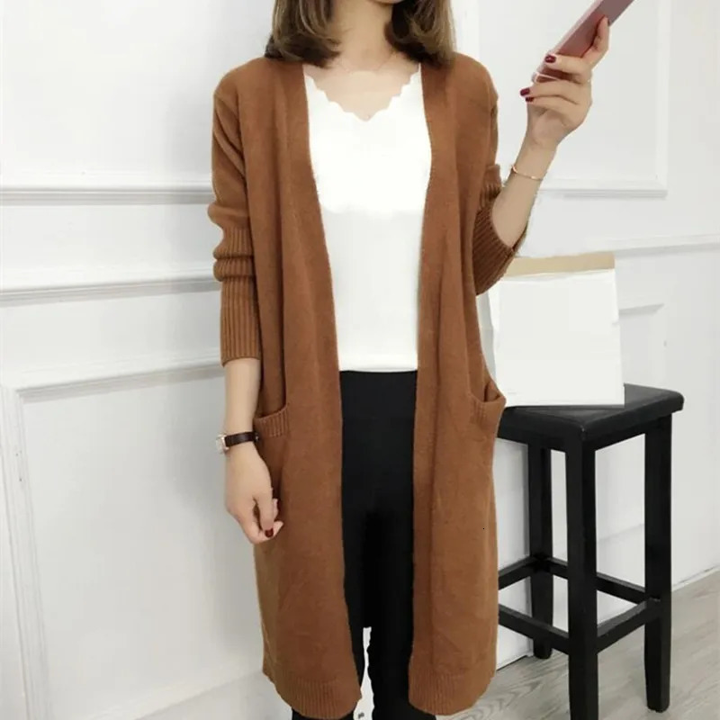 Autumn Winter Knitted Sweater Women Long Cardigan Korean Fashion Female Cardigans Sleeve Coat Jacket Ladies Outerwear 250728