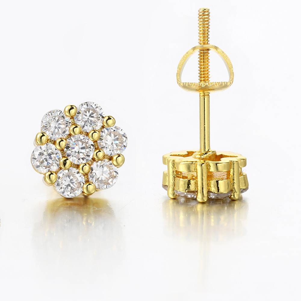 Delicate Sparkling Women Screw Back Zirconia Flower Stud Earrings 18K Real Gold Plated Brand Designer Cute Cubic Crystal Diamond Ear Stud Fine Wedding