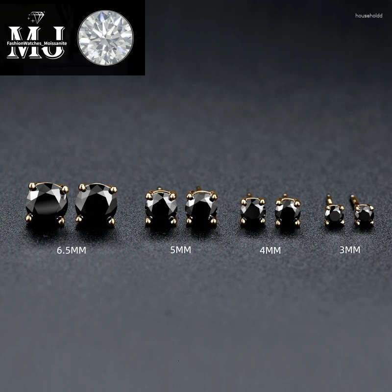 Stud Earrings Anziw Sparkle Real Moissanite Black Dia Sier Gold Ear Piercing Jewelry For Women Men Gifts 3mm/4mm/5mm