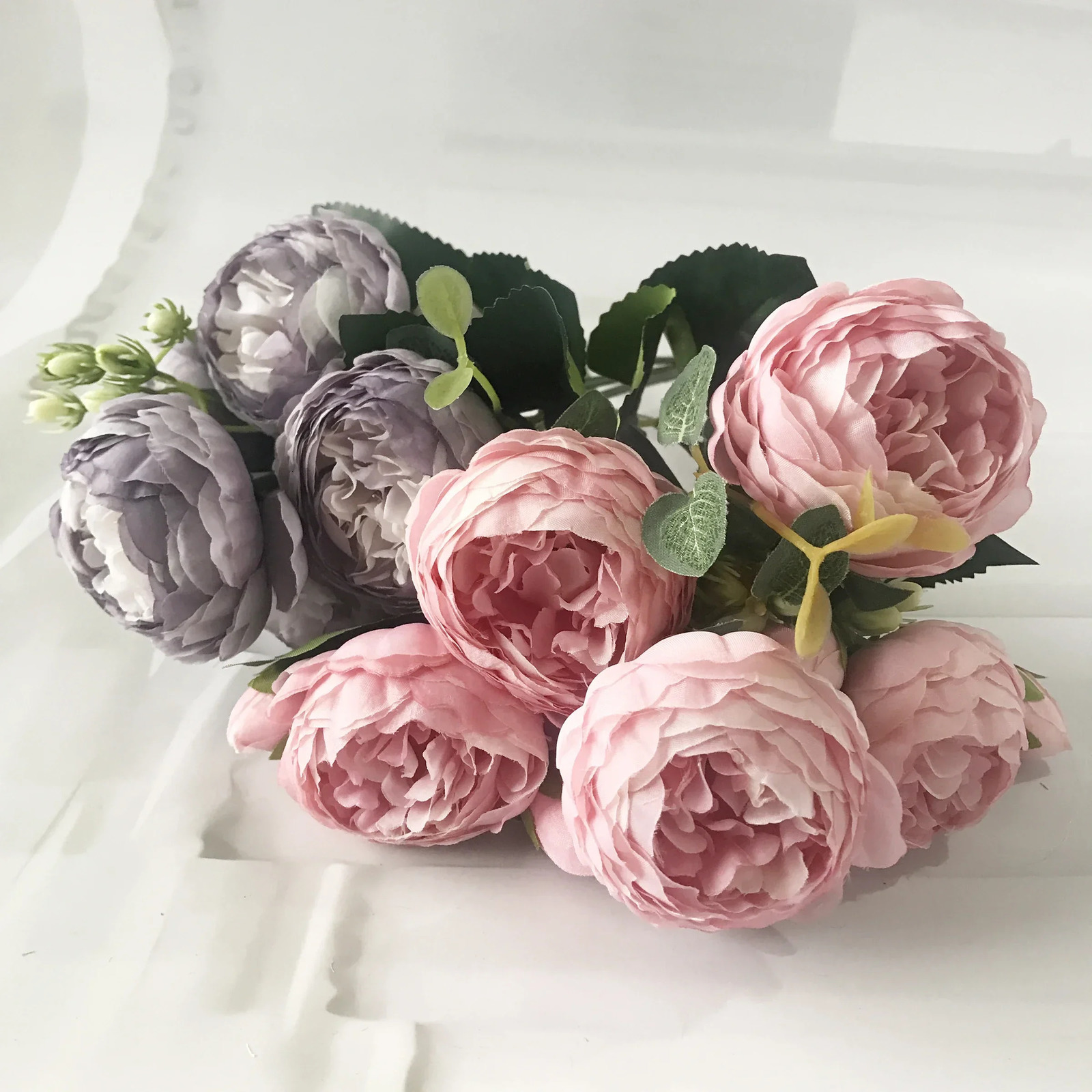 30cm Rose Pink Silk Peony Artificial Flowers Bouquet 5 Big Heads and 4 Buds Flowers for Home Wedding Indoor Decoration 250724