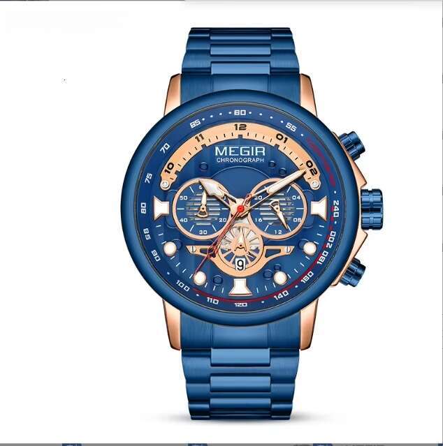 DHwatches MEGIR 2223G Men's Stainless Steel Watch - 48mm Chronograph, Waterproof 30M, Luminous, Date, Business Quartz Watch