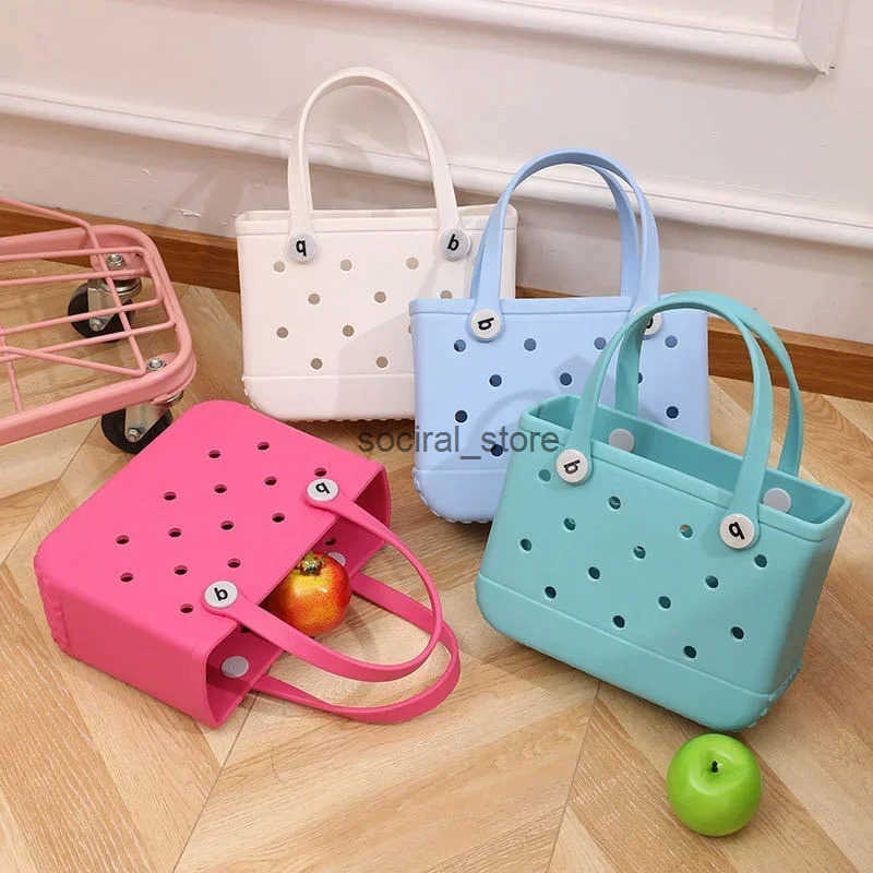 Mini Kid Tote Beach Bag EVA Rubber Waterproof Pool Picnic Travel Storage Basket Women Shopping Handbag Small Child Jelly Sac Bag Q250728