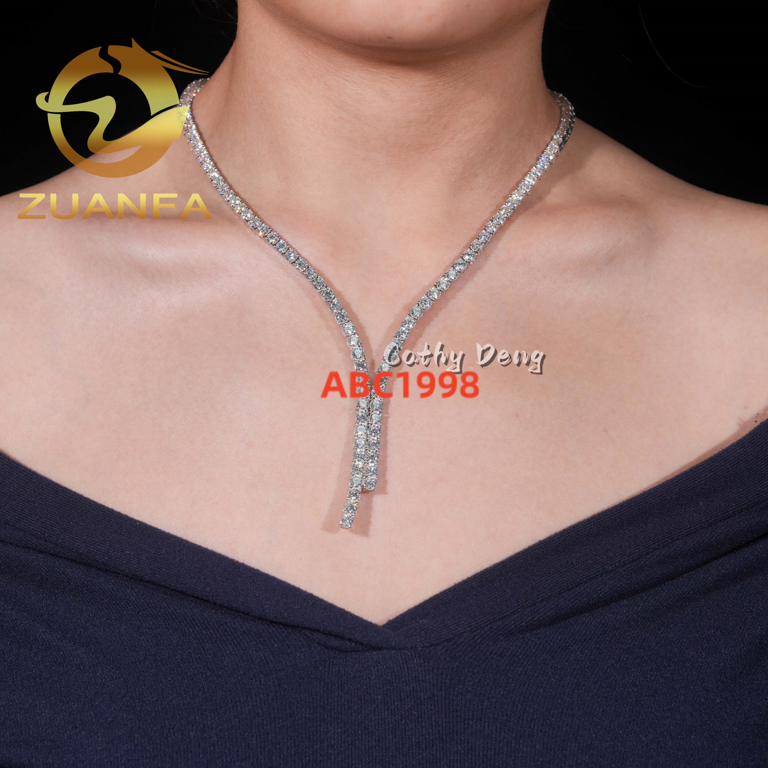 Fashion Women Necklace 4mm 925 Silver Moissanite Diamond Tennis Necklace Pass Diamond Tester Iced Out Tennis Chain