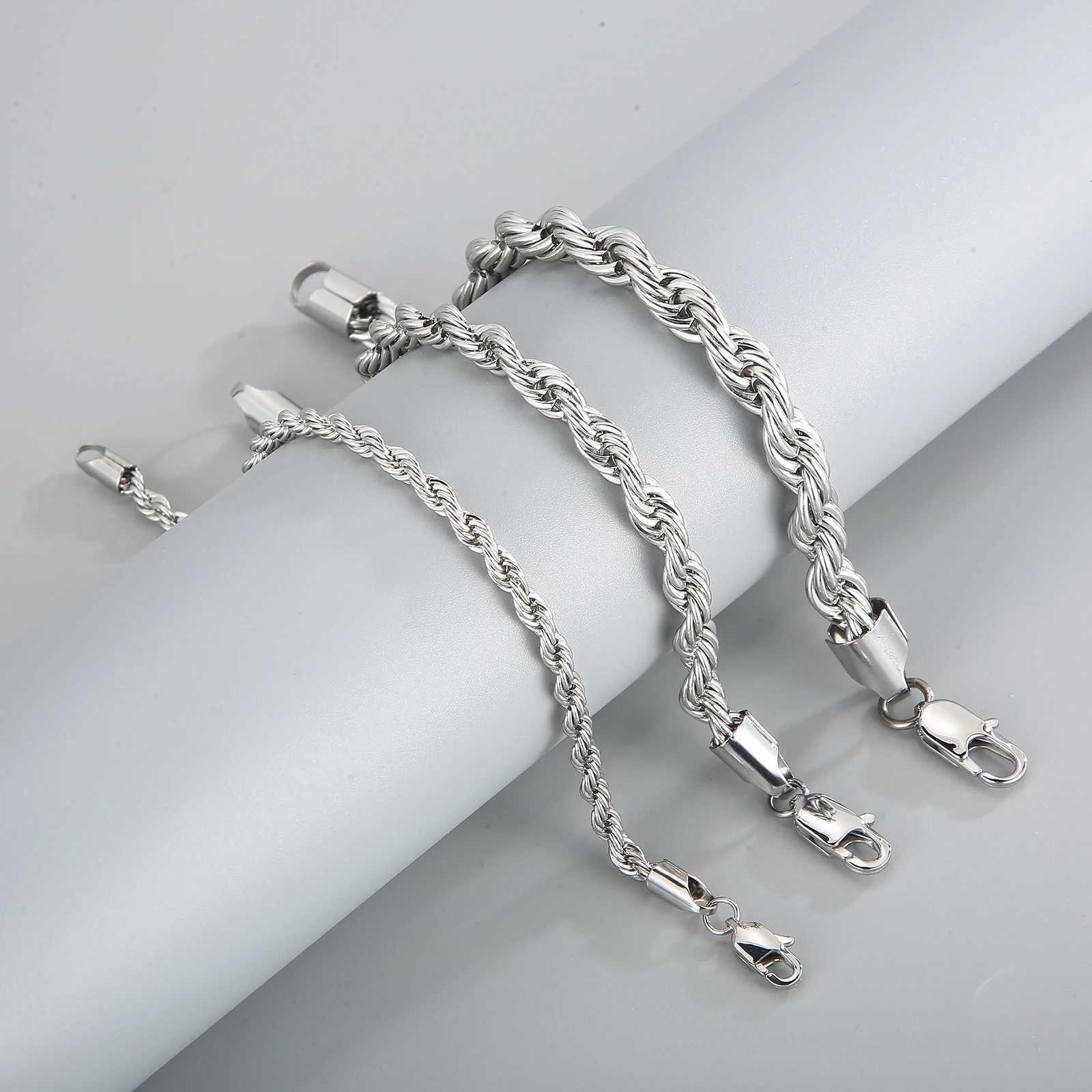 4/6/8mm Stainless Steel Bracelets For Men Women Gold Color Twisted Rope Link Chain Bracelets For Wrist Jewelry Gifts W250728