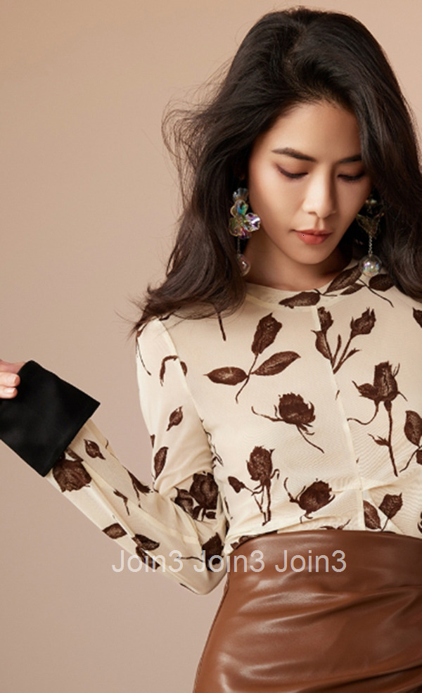 Summer New Womens Round Neck Long Sleeve Flocked Top Mesh Simple Slim Fit T-Shirt Women 2605