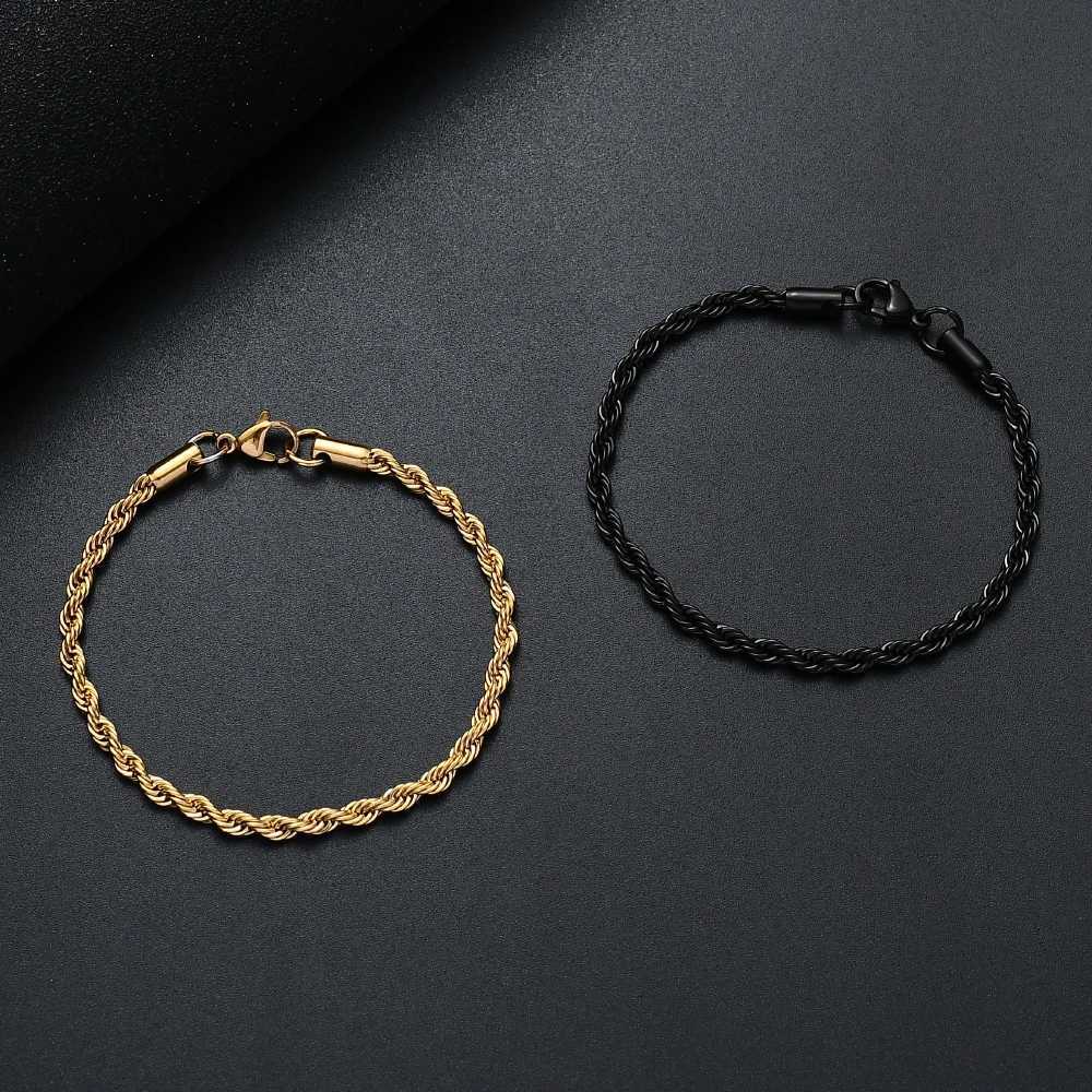 316L Stainless Steel Golden Black Twisted Rope Chain Bracelet for Men and Women Fashion Gift Jewelry Wholesale Price W250728