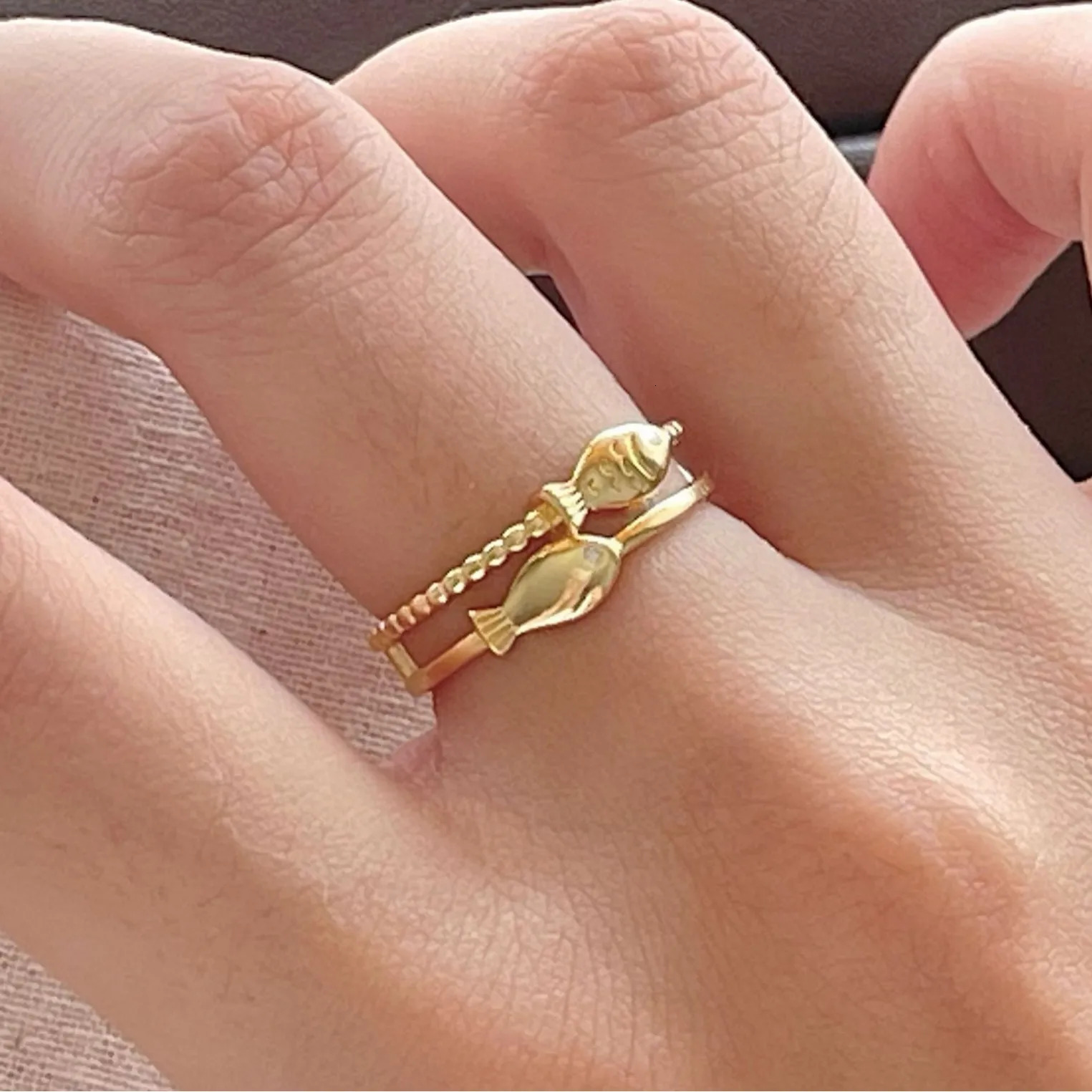 XIYANIKE Double Layer Weave Texture Fish Open Rings For Women Fashion Year Jewelry Valentine Day Gift Party anillos mujer 250723