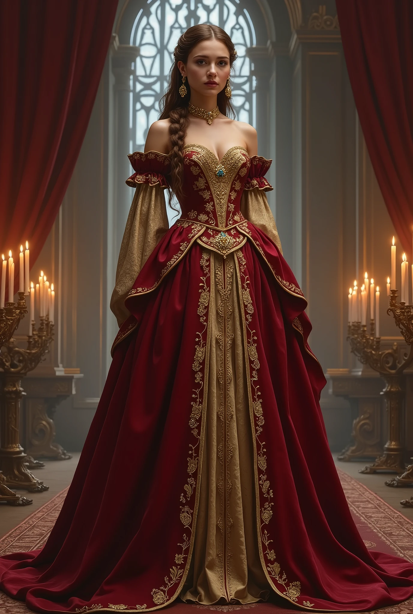 Fantasy Renaissance Prom Dresses Red And Gold Era Theme Luxurious Court Gown Elegance Vintage Victorian Evening Dress Masquerade Wear