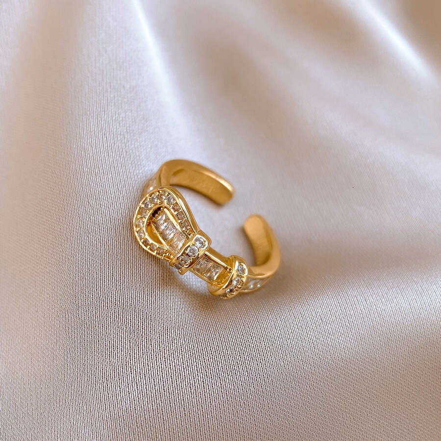Real Gold Plated Zircon Horseshoe Buckle Open Exaggerated Light High-end Minimalist Style Index Finger Ring Versatile Hand Jewelry