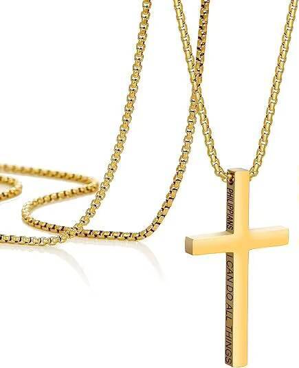 Stylish Simple Stainless Steel 18K Gold Cross Pendant Necklace Jewelry for Men and Women for Fathers Day Gifts