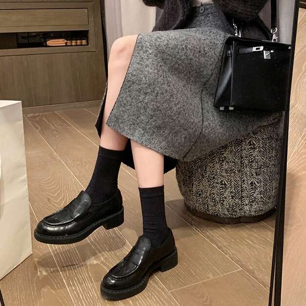 Designer Washed Horse Pattern British Style Casual Thick Heel Loafers Women's Small Leather Shoes Autumn Winter