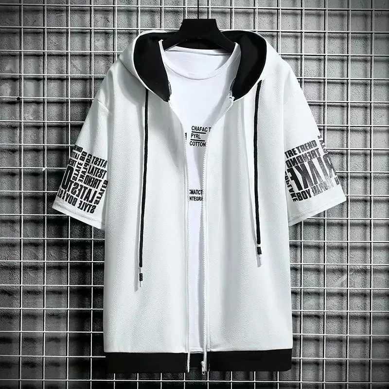 Fashion mens hoodie summer mens clothing T-shirt zipper cover cartoon casual T-shirt printed hoodie top short sleeved mens clothing W250408