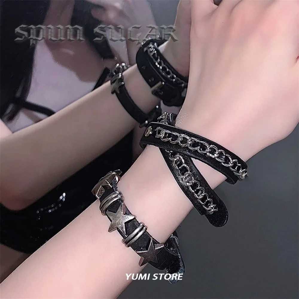 2024 Punk Dark PU Bracelet for Women Men Hip Hop Rock Chain Multi Layered Bracelet Trend Retro Gothic Jewelry Dancer Accessories W250728