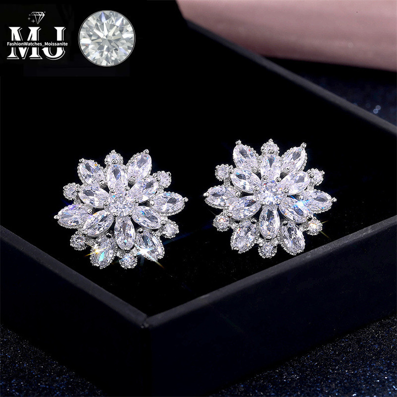 Summer Beach Moissanite wer Earrings For Women Sterg Sier Double Shining CZ Zircon Dia Stud Earring brincos Wedding Party Gifts