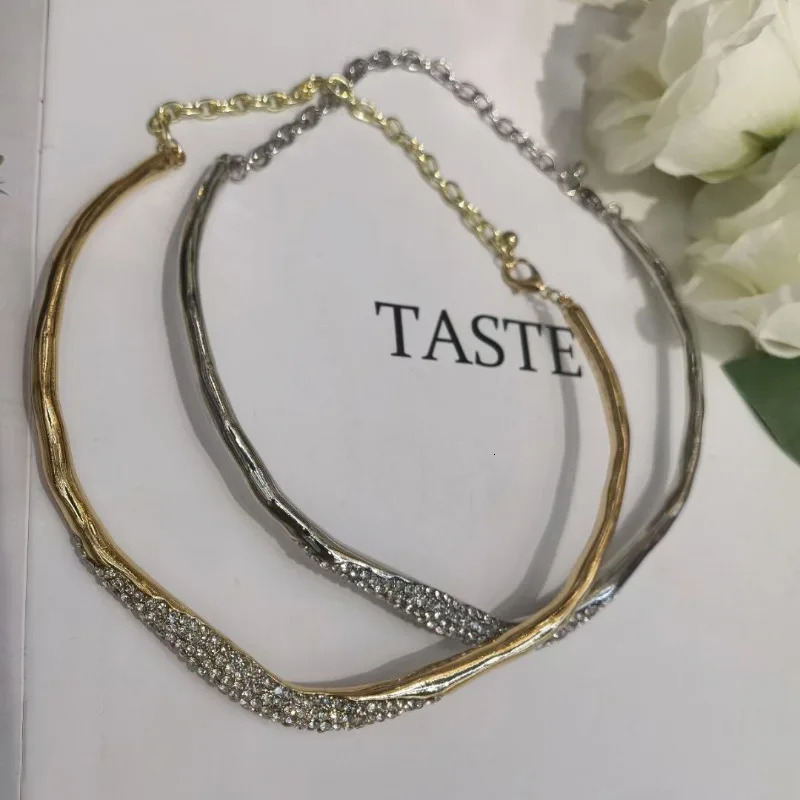 European American Style Simple Metal Irregular Lava Water rhinestone Choker Necklace for Womens Jewelry 250723