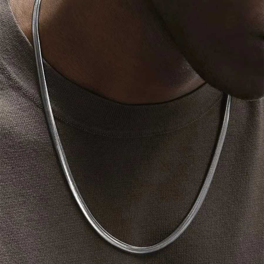 Hip-Hop Men Stainless Steel Chain Necklace Simple Flat Snake Chain Basic Chain For Women Fashion Accessories Trendy XJ250708