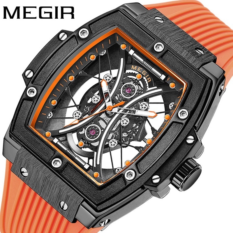 Megir 8109 Cool Skeleton Dial Watch with Silicon Strap for Boys Cheap Wholesale Mens Quartz Watch 250728