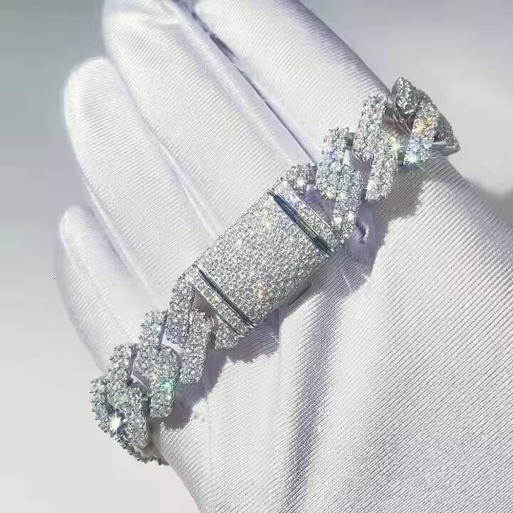 925 sterling silver moissanite diamond hip-hop Cuban chain bracelet, for men and women's daily casual wear