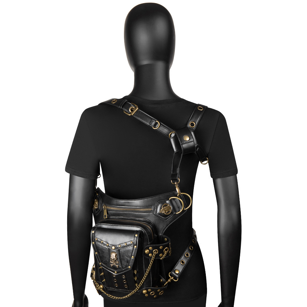 New Street Trend Women's Single Shoulder Skull Rivet Crossbody Motorcycle Phone Waist Bag ddmymoon
