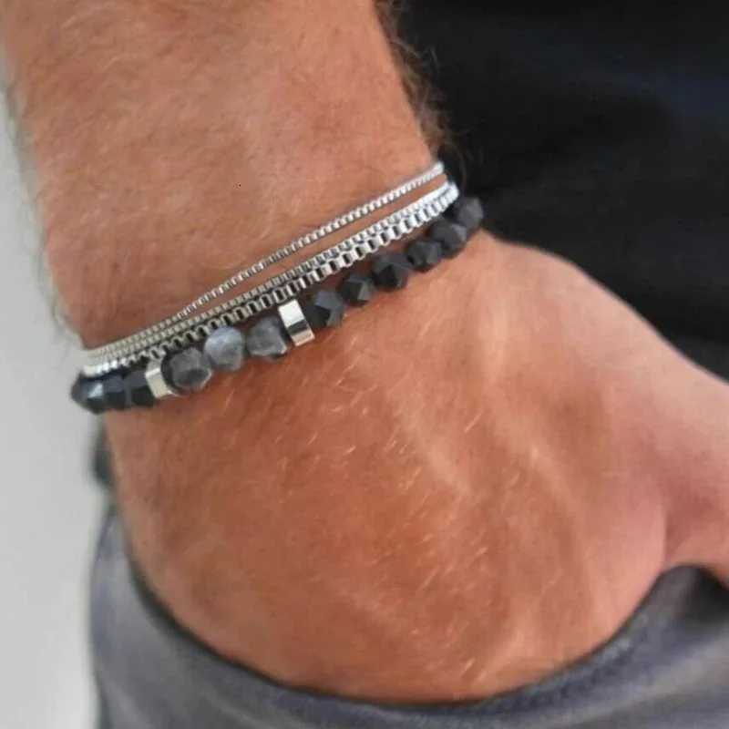 4Pcs/Set Stainless Steel Adjustable Box Chain Bracelets for Men Simple Vintage Silver Color Cuban Bangle Sets Party Jewelry Gift W250728