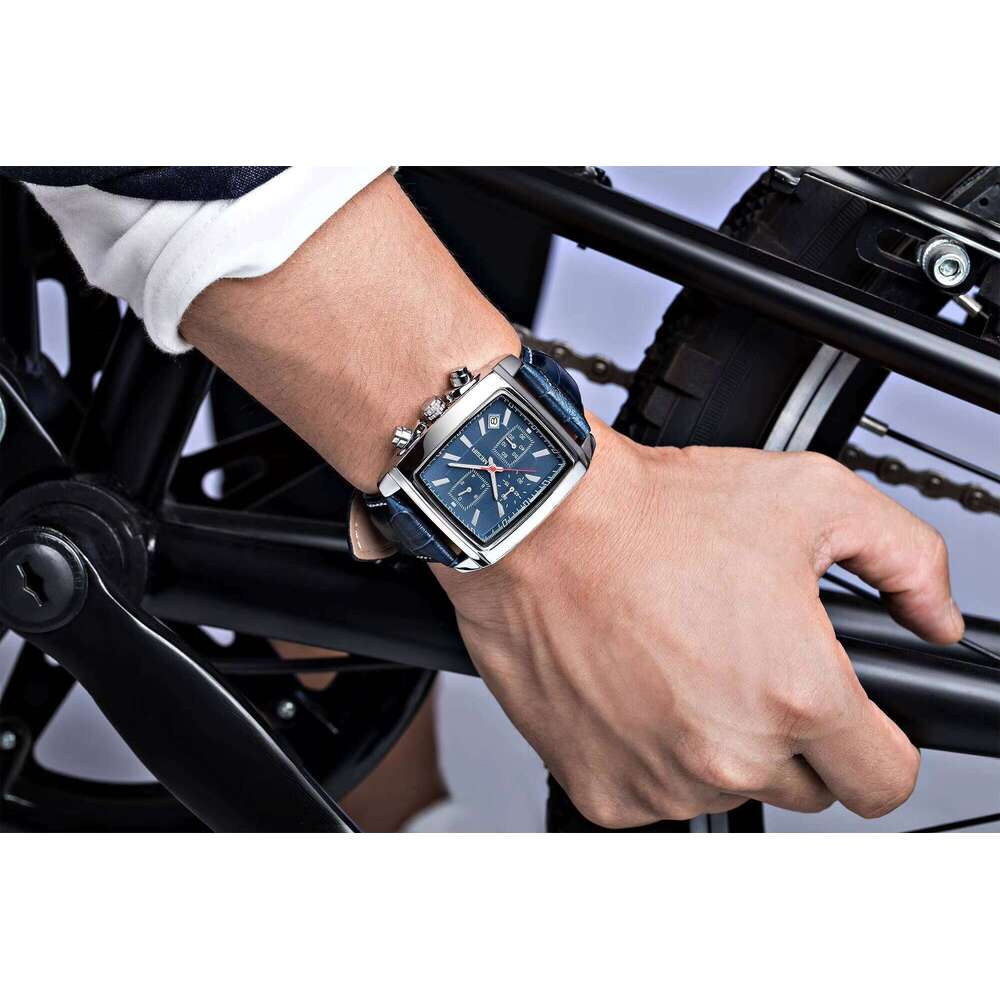 DHwatches MEGIR 2028 Men's Square Chronograph Watch - 39mm Leather Strap, Luminous, Waterproof 30M, Date, Business Quartz Watch