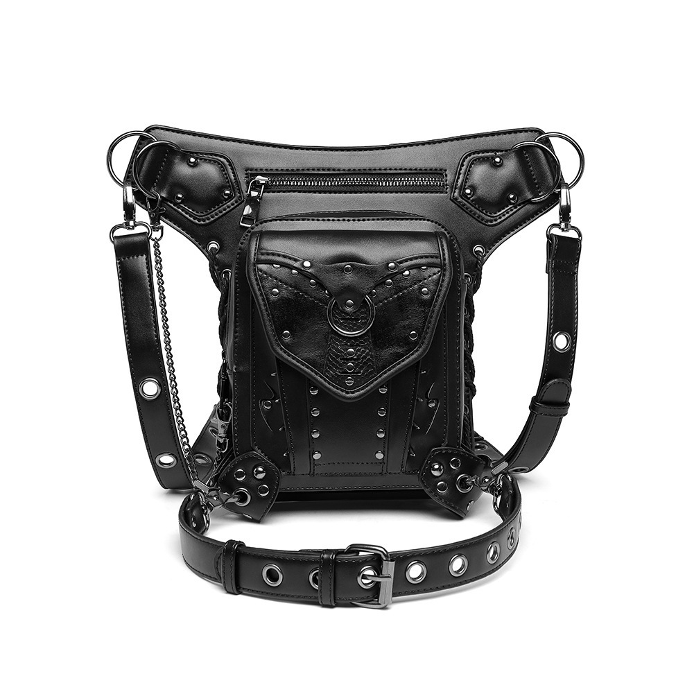 New Steampunk Texture Chain Motorcycle Women's Single Shoulder Crossbody Multi-Way Waist Bag ddmymoon