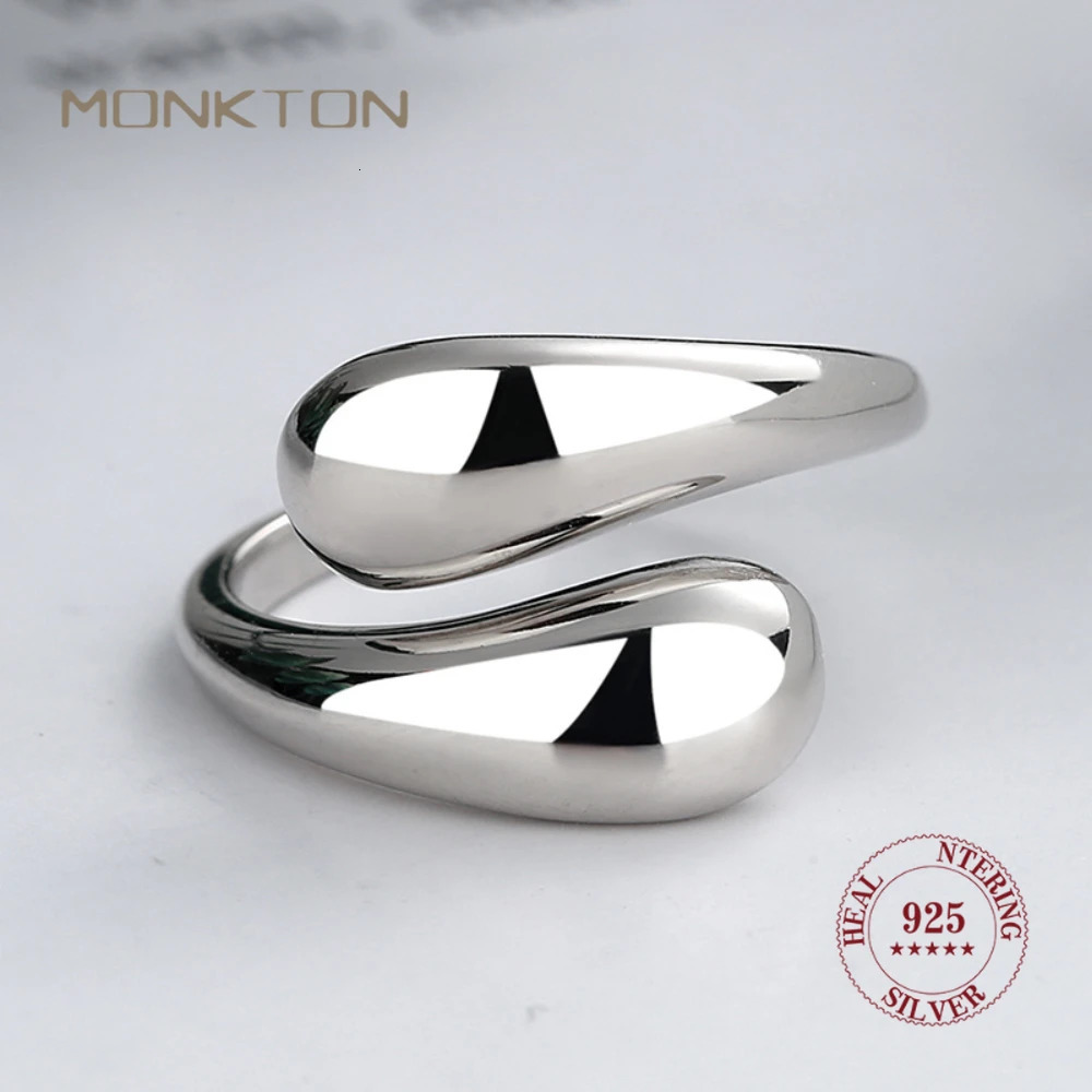 Monkton 100% 925 Sterling Silver Chunky Water Drop Rings For Women Handmade High Polished Band Statement Ring Girl Gifts 250723