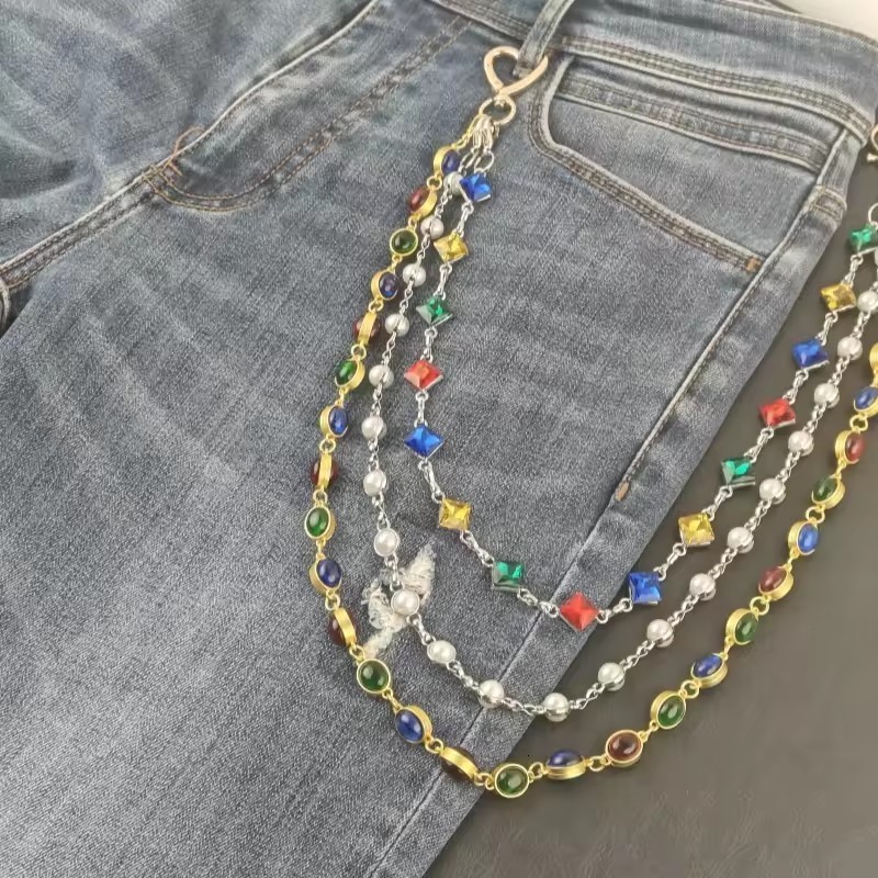 Delicate Color Rhinestone Three Layers Pearl Pants Chain Fashion Icon Ones Waist Accessories Minimalism Hip Hop Jewelry 250122