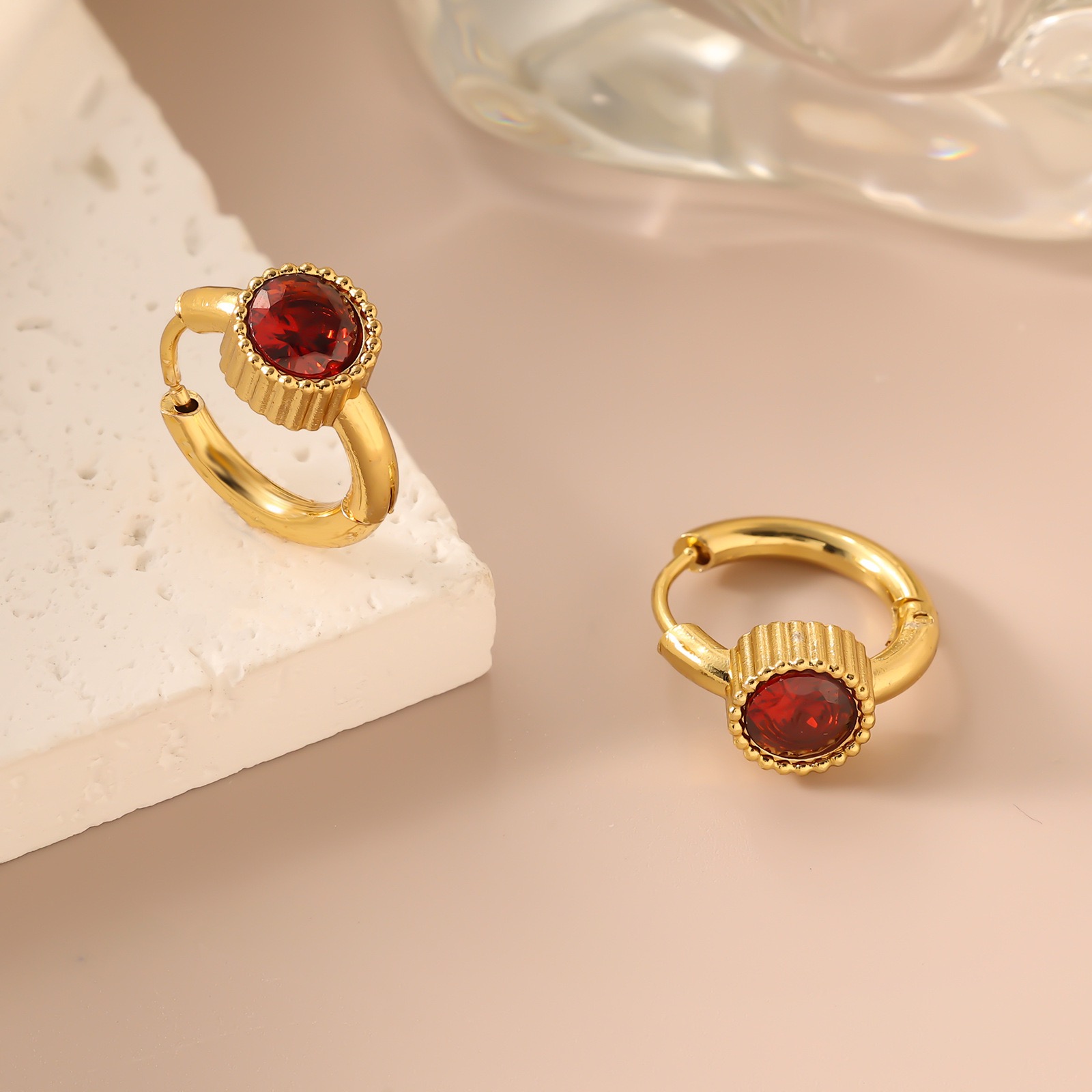 Stainless steel jewellery with coloured zirconia stones, light luxury high-end earrings