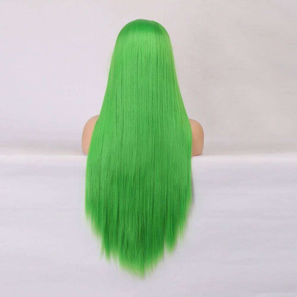 Grass Synthetic Front For Women Human Hair Long Straight Hair Glueless Lace Green Glueles Daily Wear Cosplay Wig