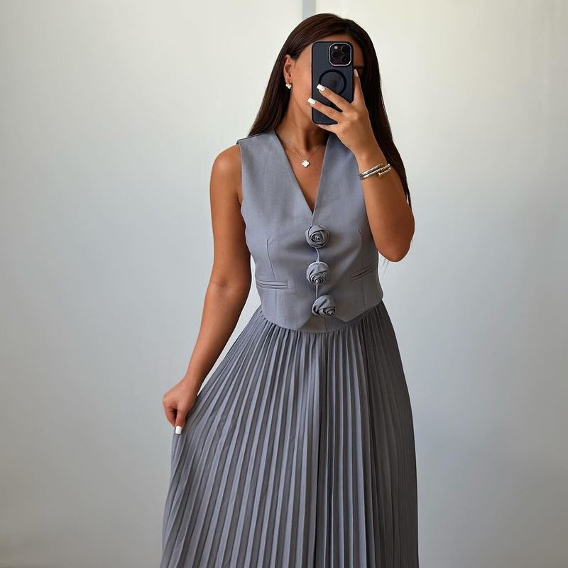 Free shipping designer dress for women Fashionable dress with breathable drape and casual long skirt