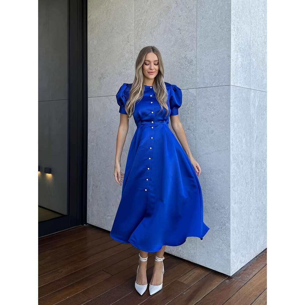 Chic Bubble-Sleeved Sheath Dress: Modern Fashion Statement Evening Wear for Sophisticated Ladies