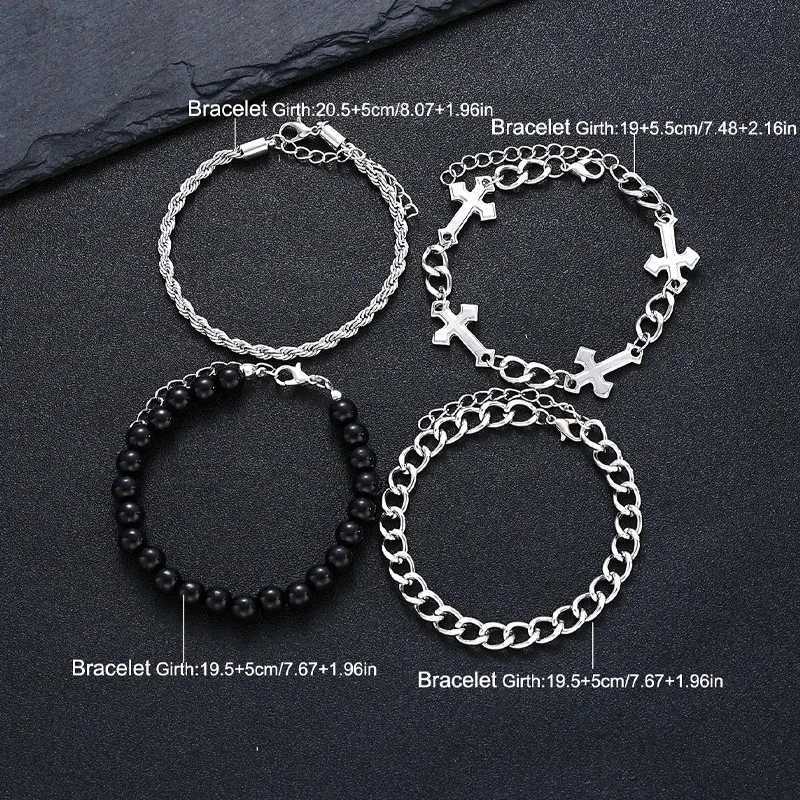4 Pcs Stainless Steel Bracelet Set For Men Women Punk Fashion Cross Beads Chain Bracelets Simple Hip Hop Unisex Jewelry Gift New W250728