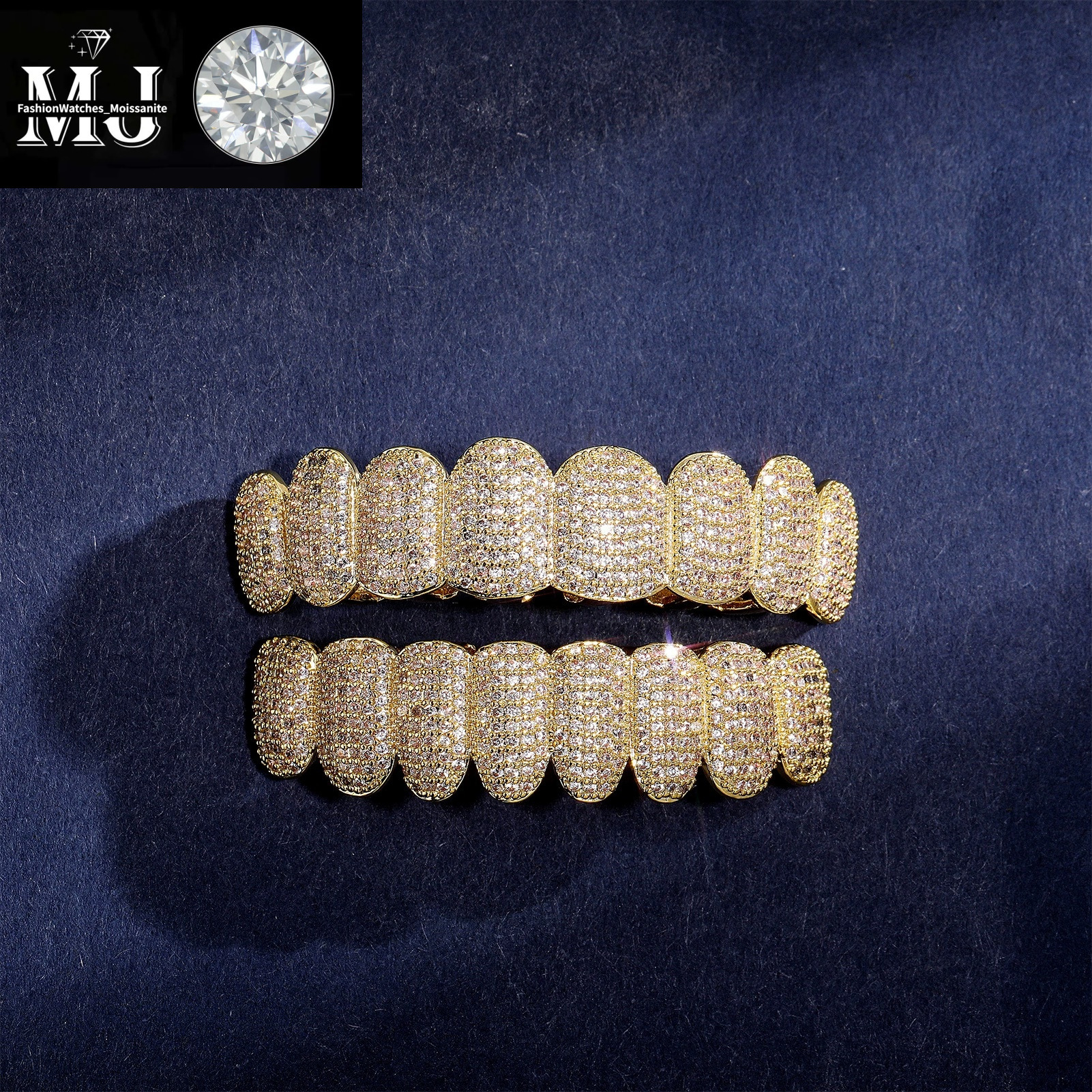 Exclusive customization Moissanite Teeth Grillz iced out Hop Sier decorative braces Real Dia Bg Tooth Grills For Men