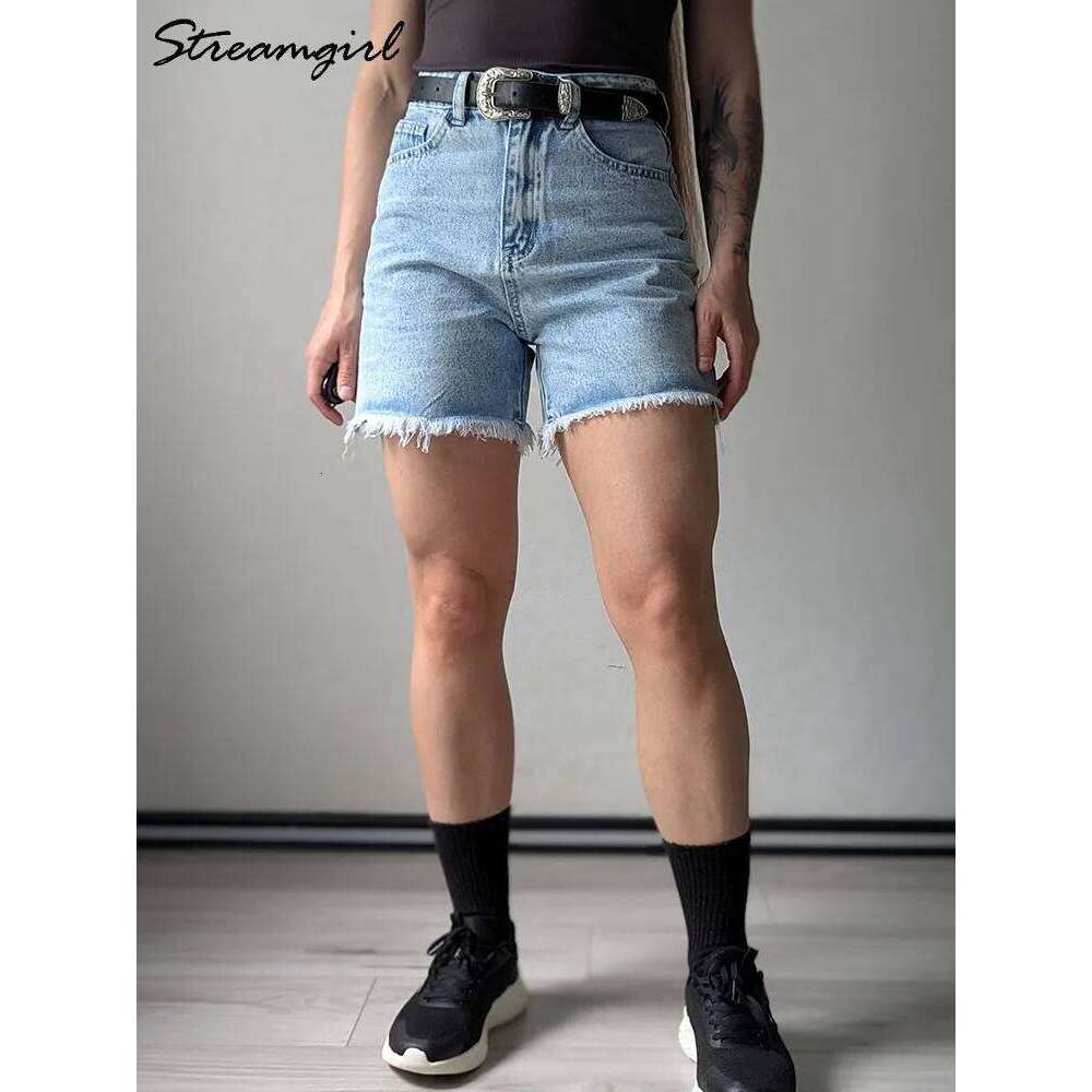 Designer Clothing 2025 Streamgirl Blue Women's High Waist Casual Chic Loose Jean Shorts For Women Summer 2025 Denim Short Femme