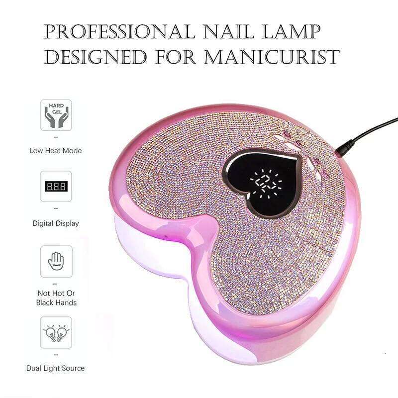 96W with Rhinestone Gel Dryer Pedicure hine LED light for Nails Heart Shaped Nail Drill and UV Lamp Set