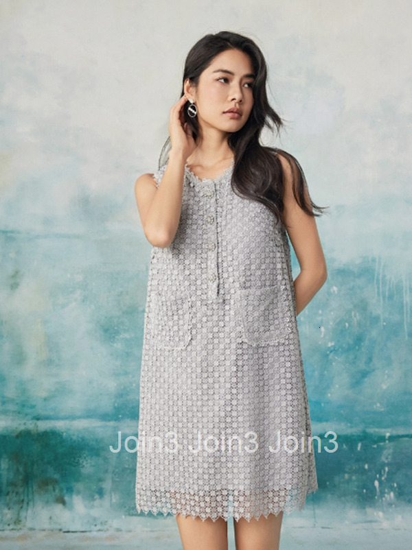 Summer New Line High-Waisted Short Skirt with Double Side Pockets Elegant Lace Dress 6783