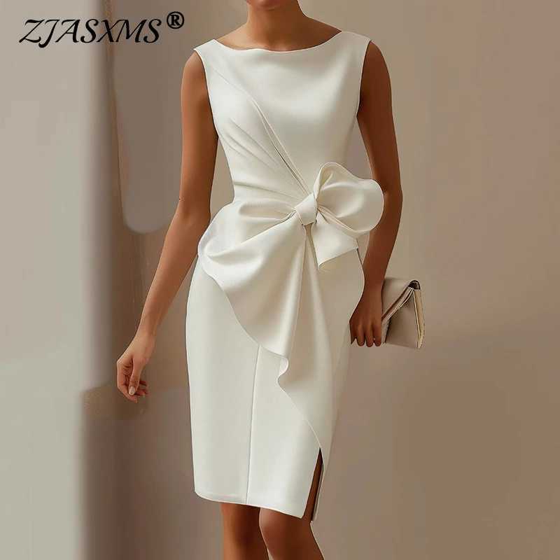 2025 Spring Elegant Sleeveless Hollow Summer Dress for Women O Neck Bowknot Slim Party Dress Casual Solid Mini Dresses Z250728