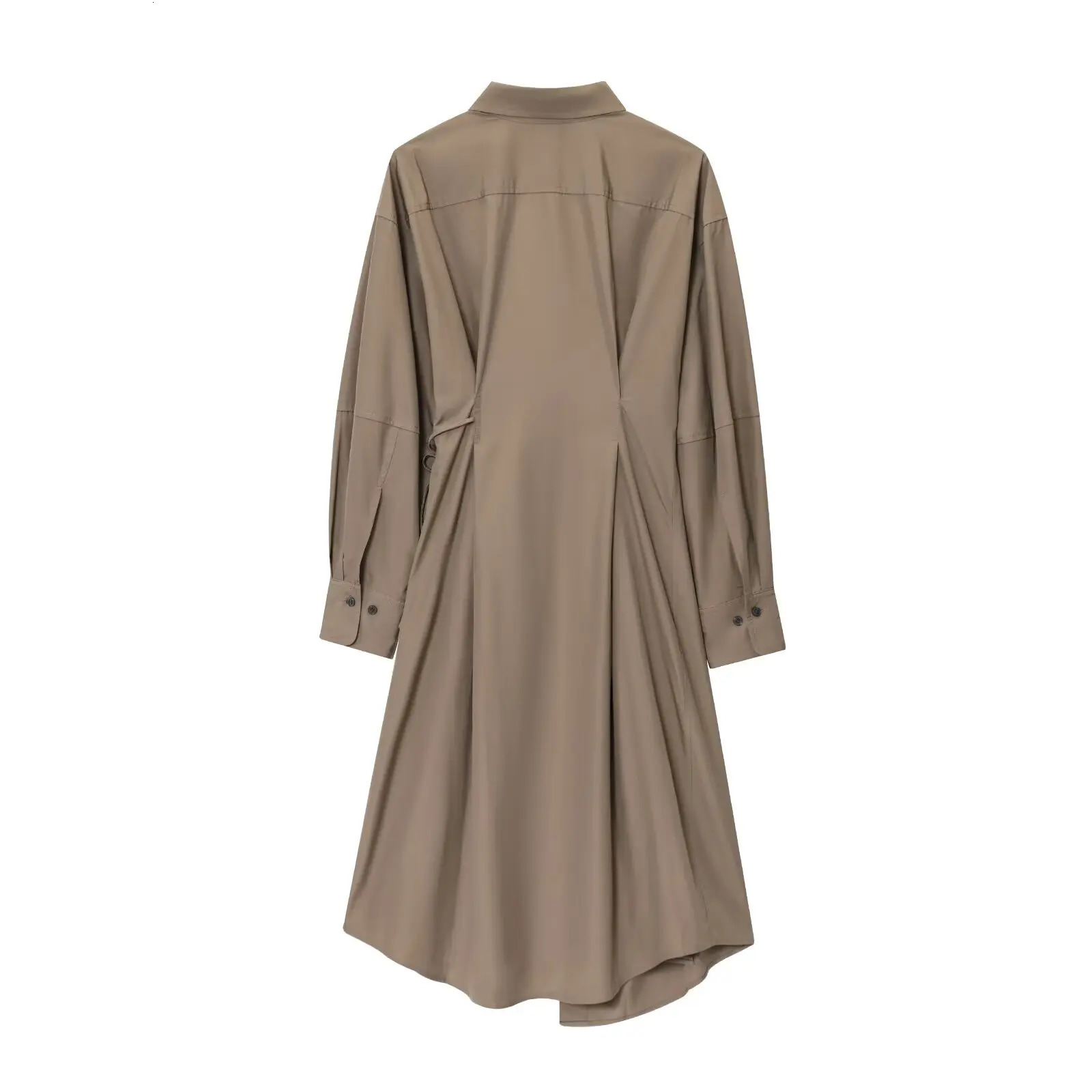 TRAF White Big Shirt Dress Summer Lapel Long Sleeved Loose Asymmetrical Poplin Robe Chic French Elegant Evening Dresses 250728