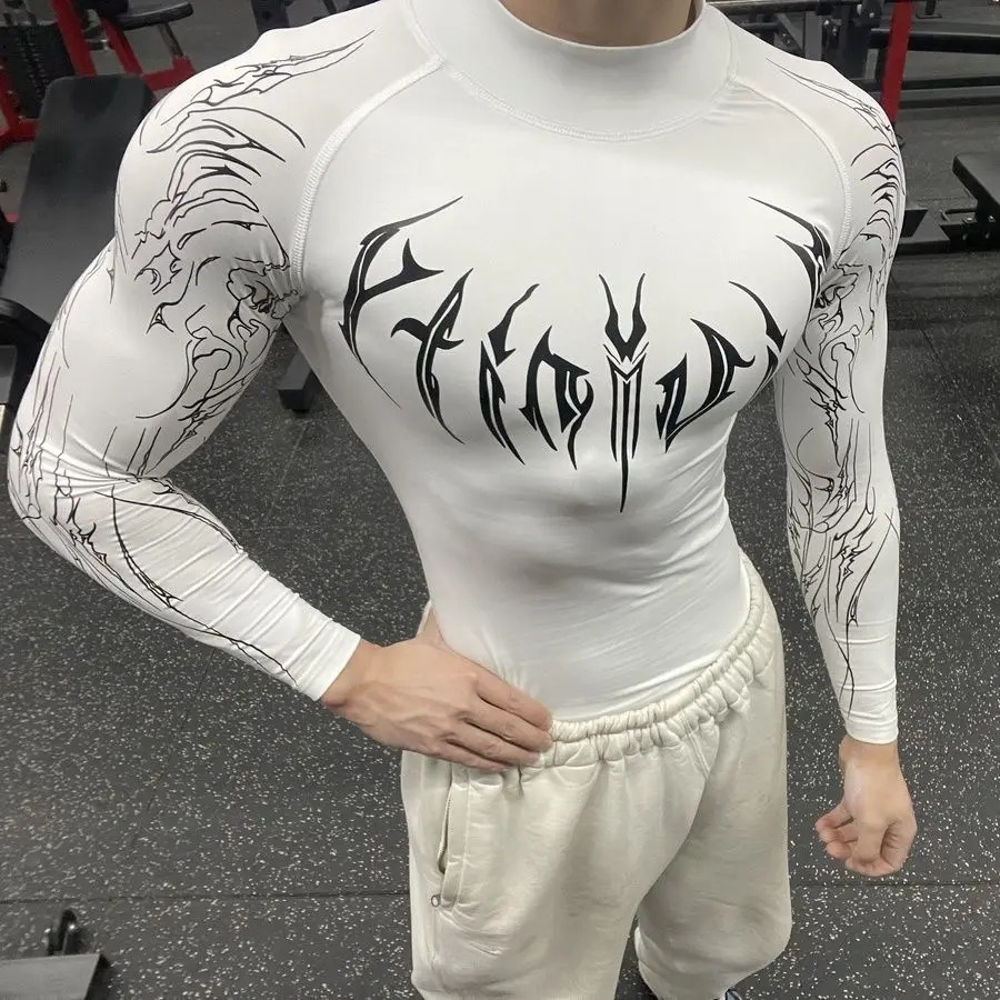 Gothic sporty graphic t shirts tight fitting high elasticity fitness exercise breathable long sleeve y2k T-shirt women clothes 250728