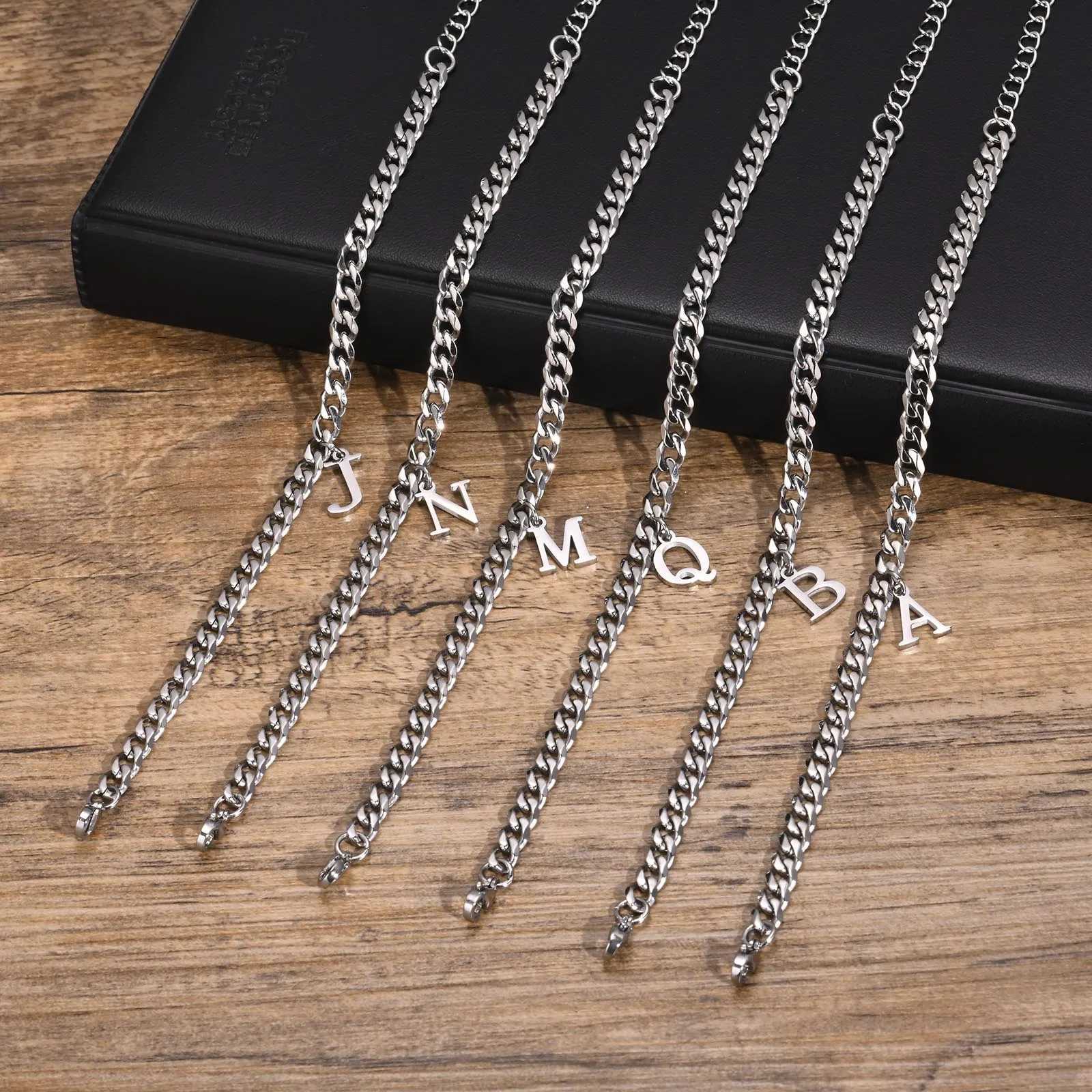 Mens Initials Cuban Links Bracelets Stainless Steel A-Z 26 Letter Alphabet Charm Chain Adjustable Wristband Casual Jewelry Gift W250728