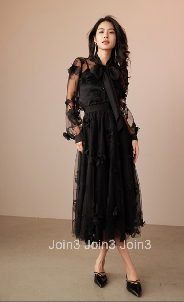 Summer New High Waist Mid-Length Skirt Versatile Lace A-Line Skirt Three-Dimensional Flower Little Black Dress 1691
