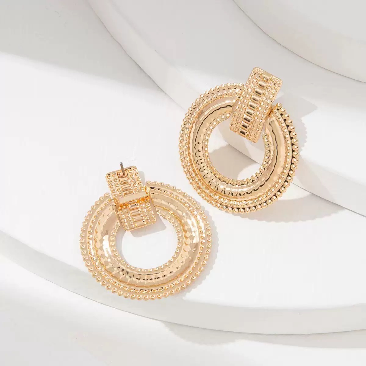 New Large Pearl Drop Earrings Women's Vintage Geometric Round Earrings